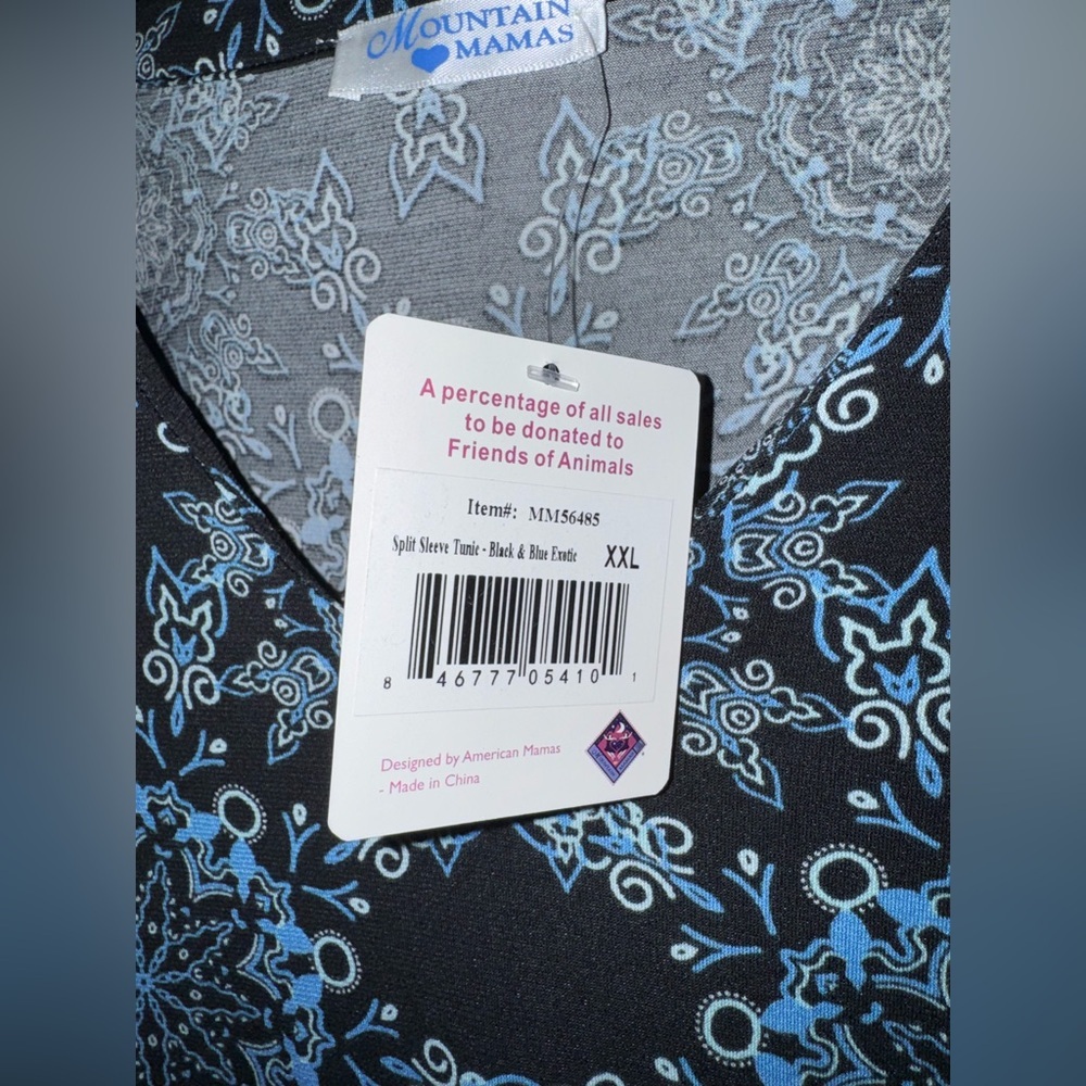 NWT Mountain Mamas Women’s Split Sleeve Tunic in Black and Blue Exotic Sz XXL - Picture 3 of 3